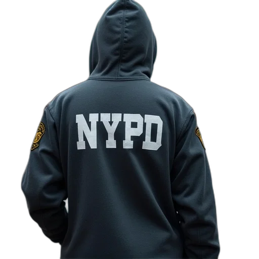 jacket, weapon, staff, cyberpunk, concept art, nypd, grey, hoodie transparent PNG cut-out