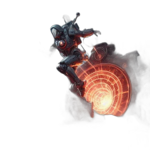 weapon, robot, concept art, comic book art, fantasy art, 3d render, fire, gothic transparent PNG cut-out
