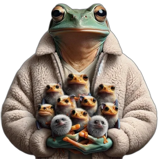 jacket, animal, creature, face, concept art, photorealistic, 3d render, earth tones transparent PNG cut-out
