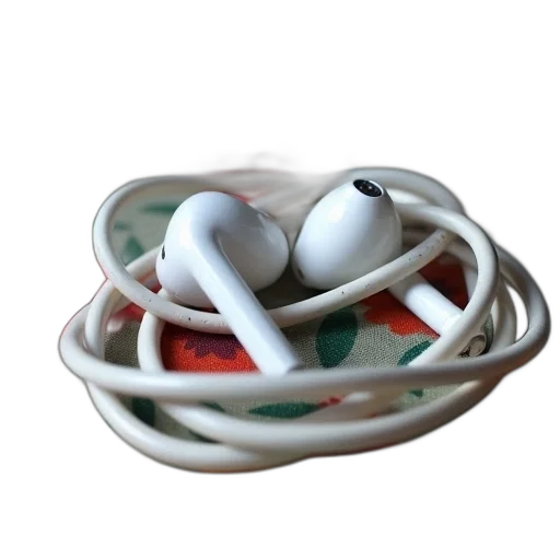 food, jewelry, shoes, 3d render, photorealistic, pair, white, earbuds transparent PNG cut-out