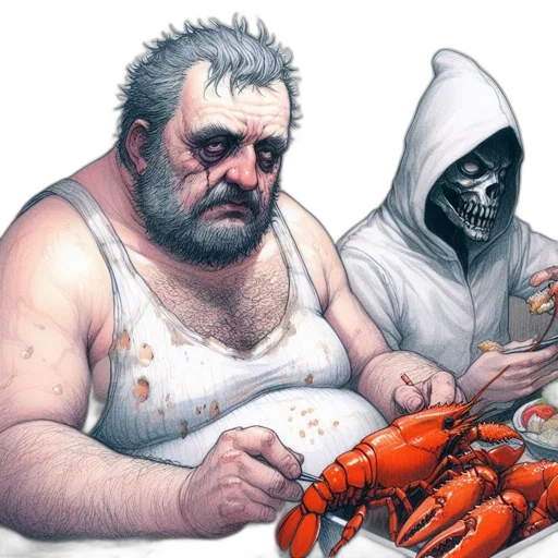 food, concept art, comic book art, photorealistic, underwater, fire, two, men transparent PNG cut-out