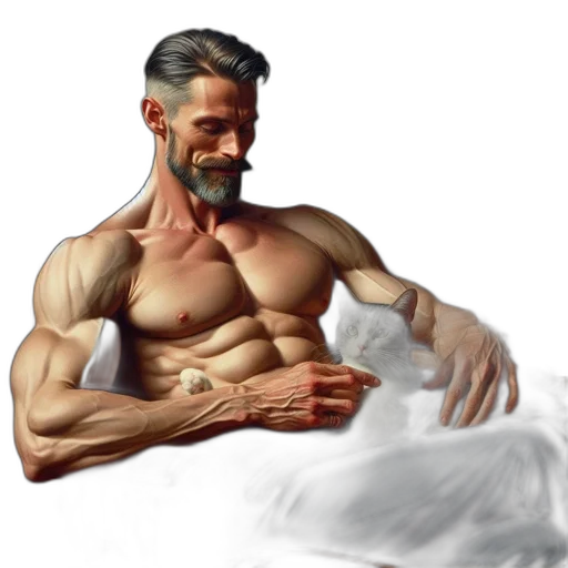 photorealistic, concept art, oil painting, fantasy art, muscular, man, beard, sits transparent PNG cut-out
