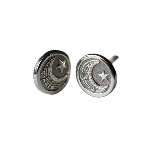 jewelry, pair, silver, cufflinks, star, crescent, moon, design transparent PNG cut-out