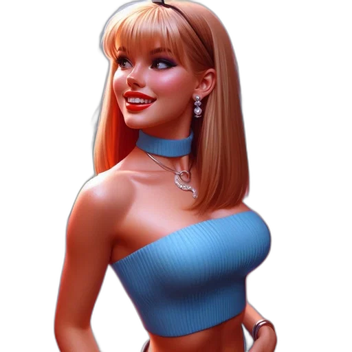 dress, jewelry, face, robot, photorealistic, cartoon, 3d render, concept art transparent PNG cut-out