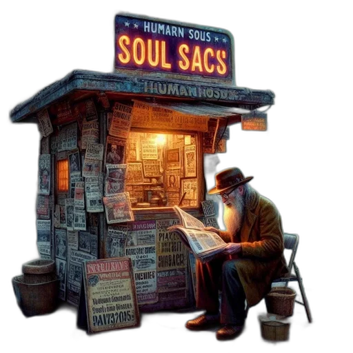 food, concept art, comic book art, watercolor, urban, setting, elderly, man transparent PNG cut-out