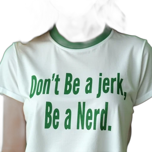 jacket, woman, wearing, white, t-shirt, green, slogan, reads transparent PNG cut-out