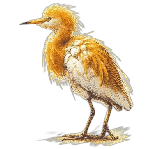 animal, creature, concept art, watercolor, photorealistic, fantasy art, egret, orange-brown transparent PNG cut-out