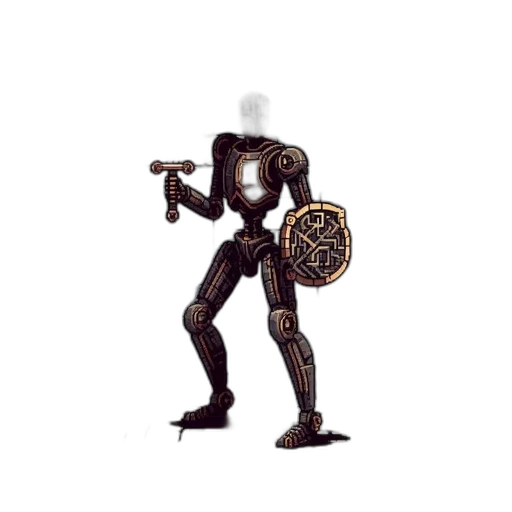 robot, weapon, staff, sword, concept art, pixel art, 3d render, fantasy art transparent PNG cut-out