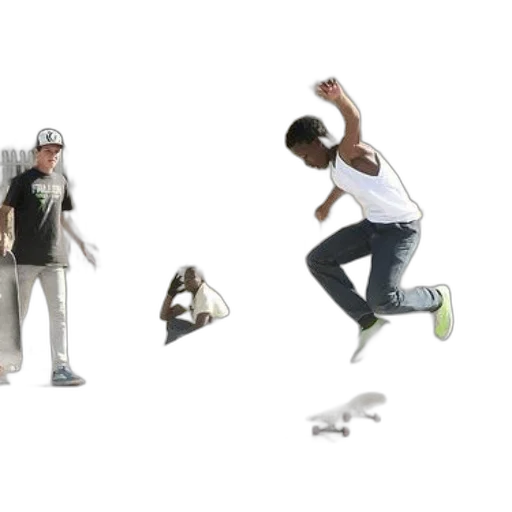 concept art, 3d render, skateboarder, mid-air, skate, park, onlookers, background transparent PNG cut-out