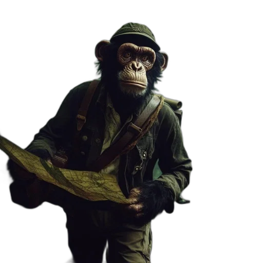 animal, staff, weapon, jacket, concept art, photorealistic, 3d render, misty transparent PNG cut-out