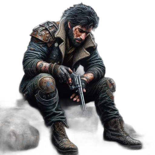weapon, concept art, fantasy art, photorealistic, pixel art, grim, post-apocalyptic, setting transparent PNG cut-out