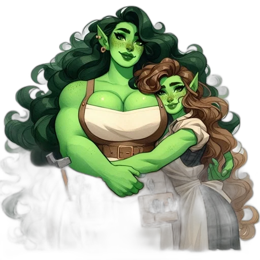 concept art, pixel art, fantasy art, comic book art, green, earth tones, two, females transparent PNG cut-out