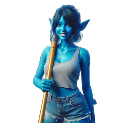 staff, creature, fantasy art, concept art, 3d render, comic book art, blue, seashore transparent PNG cut-out