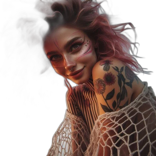 creature, hair, jewelry, dragon, photorealistic, fantasy art, cyberpunk, 3d render transparent PNG cut-out
