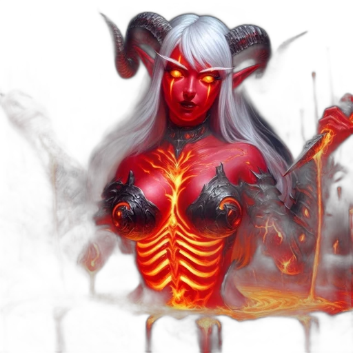 fantasy art, concept art, pixel art, comic book art, fire, red, imposing, figure transparent PNG cut-out