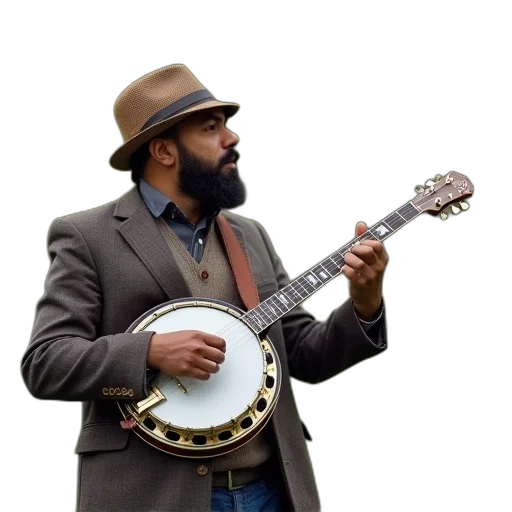 man, plays, his, banjo, park, card transparent PNG cut-out