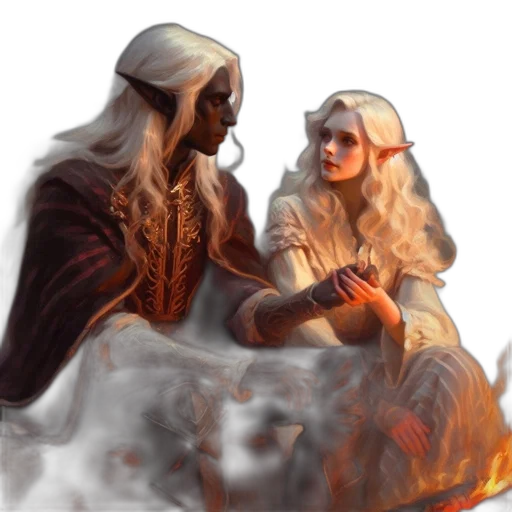 fantasy art, concept art, comic book art, photorealistic, fire, fog, snow, forest transparent PNG cut-out
