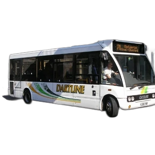 3d render, photorealistic, dartline, bus, parked, front, building transparent PNG cut-out