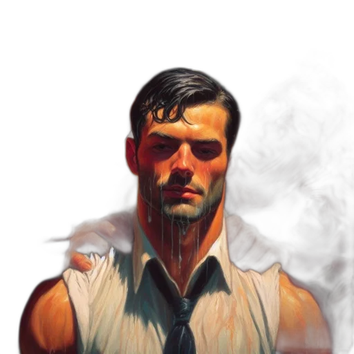 face, jacket, staff, robot, comic book art, concept art, photorealistic, fantasy art transparent PNG cut-out