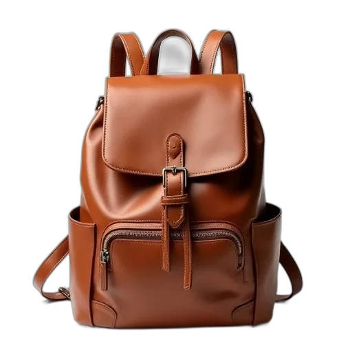 earth tones, brown, leather, backpack, zipper, closure, two, straps transparent PNG cut-out