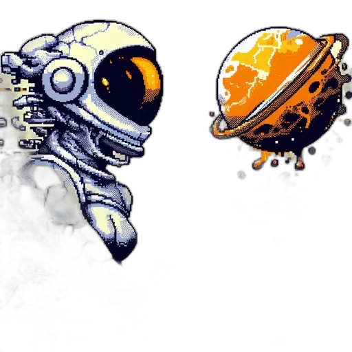 robot, mask, concept art, comic book art, pixel art, fantasy art, outer space, fog transparent PNG cut-out