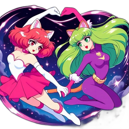 anime, concept art, pixel art, cartoon, outer space, neon, colorful, two transparent PNG cut-out
