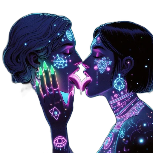 mask, jewelry, cyberpunk, comic book art, concept art, vaporwave, neon lights, outer space transparent PNG cut-out