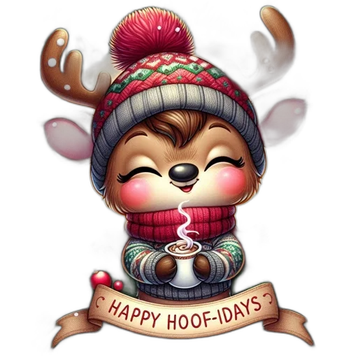 pixel art, animated, reindeer, character, red, hat, scarf, holds transparent PNG cut-out