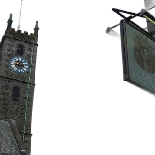 building, 3d render, photorealistic, city street, kings, head, pub, sign transparent PNG cut-out