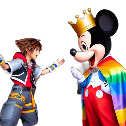 jacket, crown, concept art, 3d render, two, costumed, characters, one transparent PNG cut-out