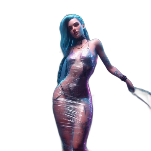 dress, robot, creature, concept art, 3d render, cyberpunk, vaporwave, neon lights transparent PNG cut-out