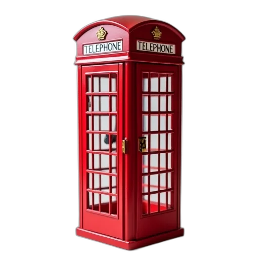 3d render, concept art, photorealistic, red, british, telephone, box, white transparent PNG cut-out