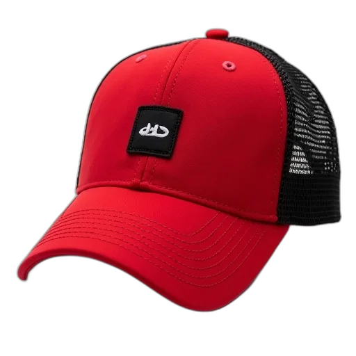 hat, 3d render, red, baseball, cap, black, logo, front transparent PNG cut-out