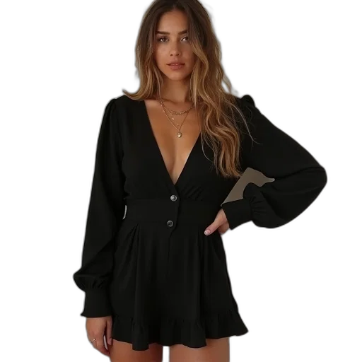 dress, jacket, dark, way, black, long, sleeve, romper transparent PNG cut-out