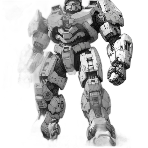 robot, weapon, concept art, comic book art, 3d render, fantasy art, monochrome, oversized transparent PNG cut-out