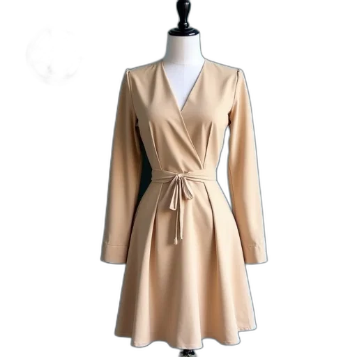 dress, jacket, earth tones, golden, beige, v-neckline, long, sleeves transparent PNG cut-out