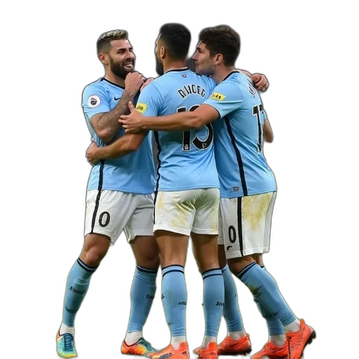 sergio, aguero, congratulated, his, team, mates transparent PNG cut-out