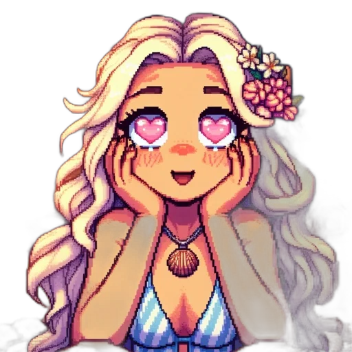 pixel art, anime, cartoon, vaporwave, pastel, colorful, woman, flower-adorned transparent PNG cut-out