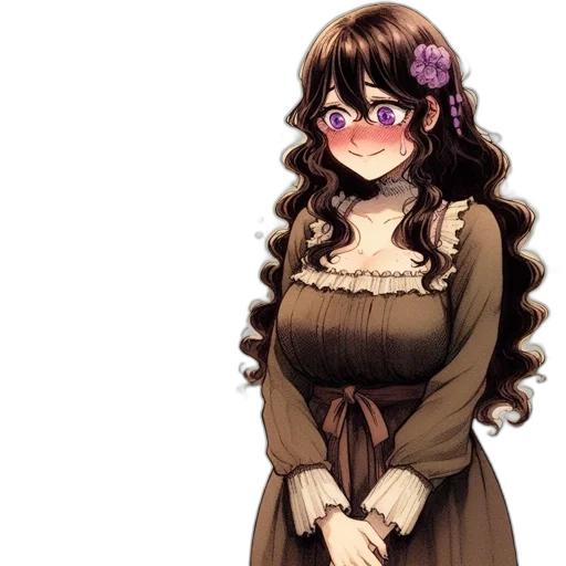 dress, staff, flower, face, anime, pixel art, concept art, cartoon transparent PNG cut-out