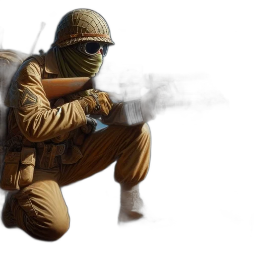 weapon, staff, mask, jacket, concept art, photorealistic, 3d render, pixel art transparent PNG cut-out