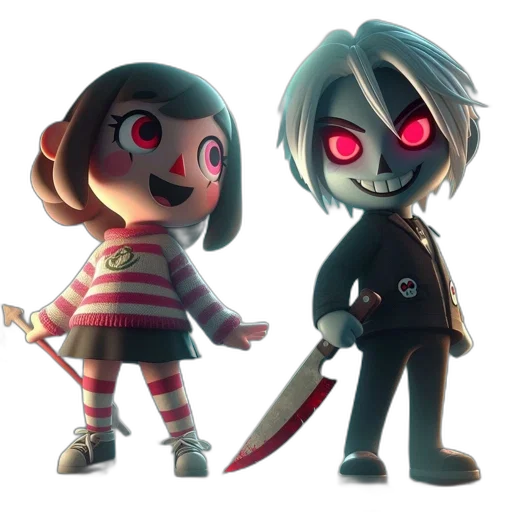 concept art, 3d render, pixel art, fantasy art, red, two, animated, characters transparent PNG cut-out