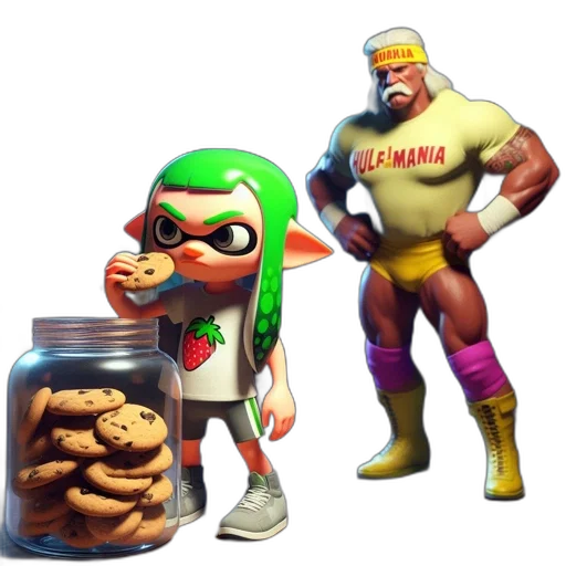 food, concept art, 3d render, comic book art, pixel art, two, characters, one transparent PNG cut-out
