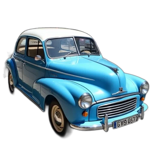 car, 3d render, photorealistic, concept art, cartoon, blue, vintage, white transparent PNG cut-out