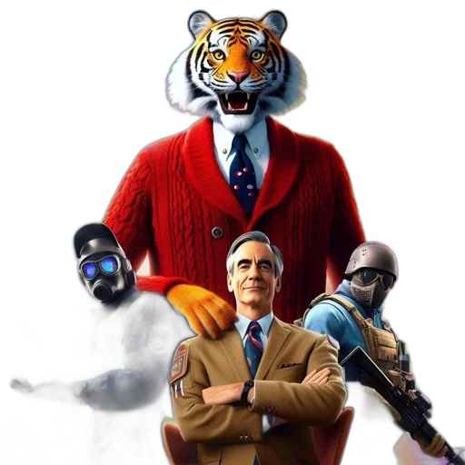 jacket, animal, concept art, comic book art, fantasy art, pixel art, red, tiger transparent PNG cut-out
