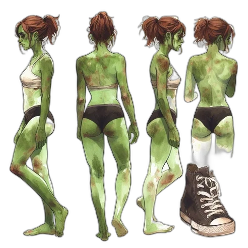 concept art, fantasy art, comic book art, watercolor, green, earth tones, neon, dark transparent PNG cut-out