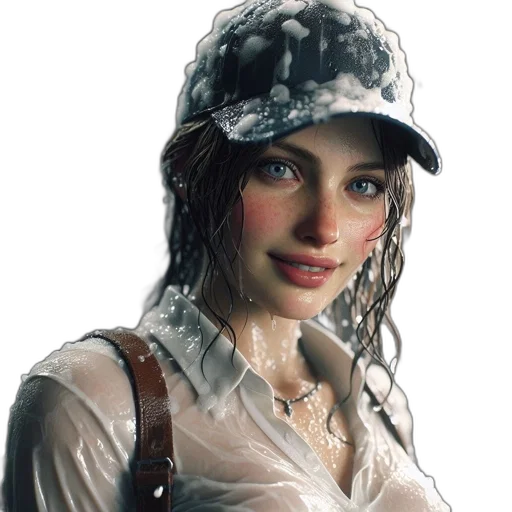hat, face, jacket, jewelry, photorealistic, oil painting, concept art, fantasy art transparent PNG cut-out