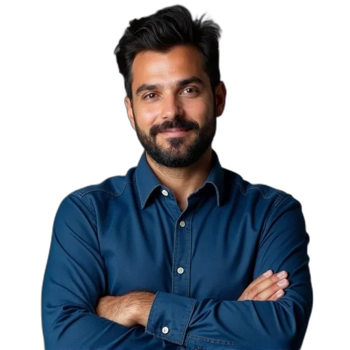 staff, face, jacket, man, dark, hair, beard, wearing transparent PNG cut-out