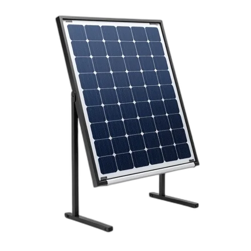 solar, panel, black, frame, mounted, white, stand, has transparent PNG cut-out