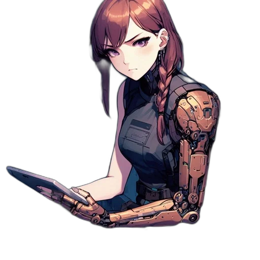 robot, weapon, staff, face, cyberpunk, pixel art, concept art, anime transparent PNG cut-out