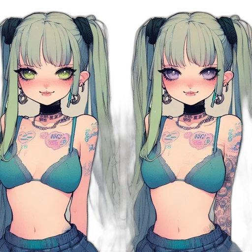dress, creature, anime, pixel art, cartoon, cyberpunk, green, pastel transparent PNG cut-out